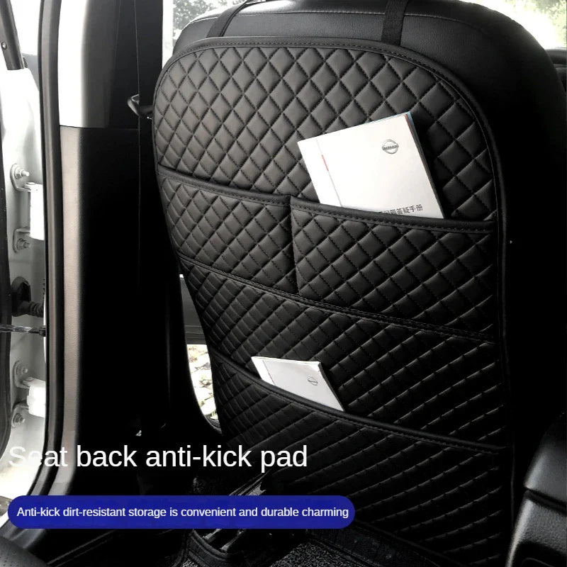 Universal Car Seat Back Protector with Organizer Pocket Black