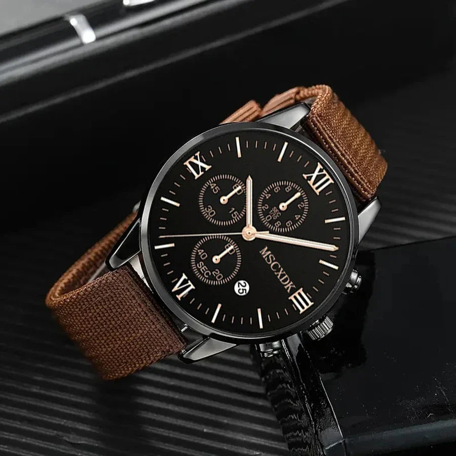 4pcs Men's Quartz Watch Set with Bracelets (Coffee)