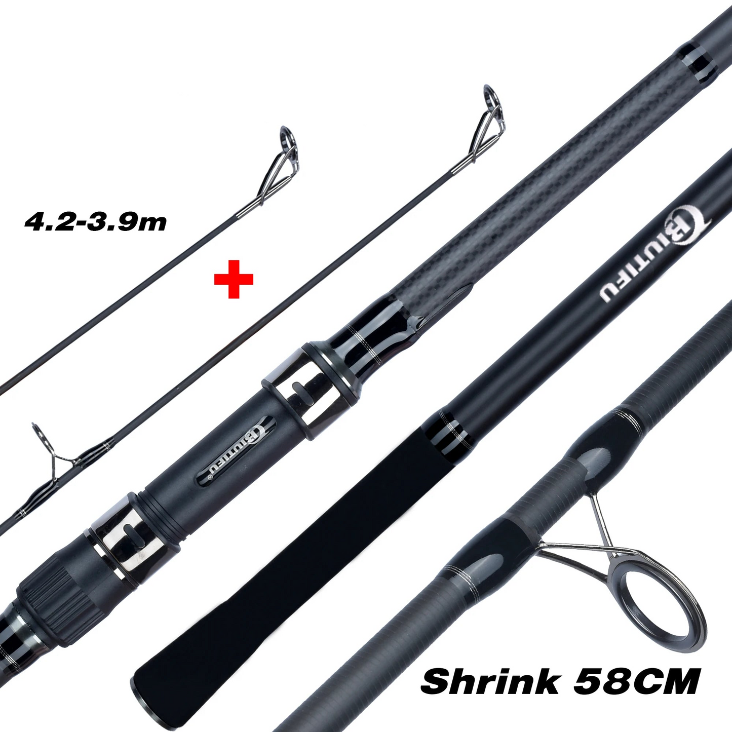 2-Tips 4.2m Carbon Fiber Carp Fishing Rod Grey