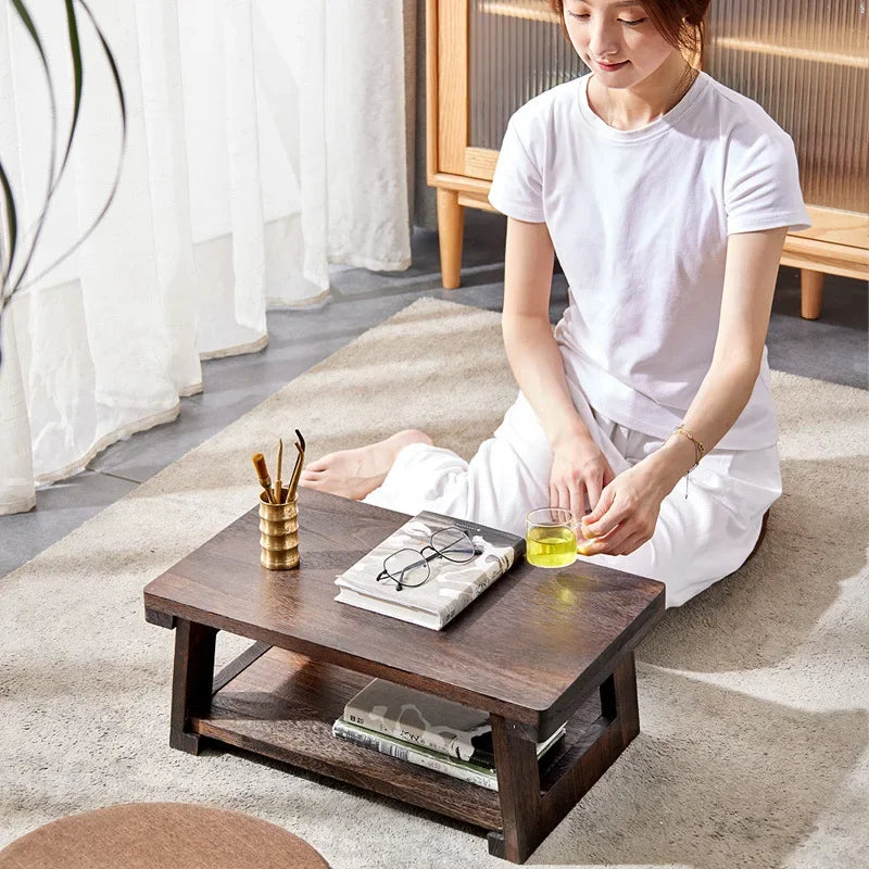 Adjustable Solid Wood Tatami Tea Table - Versatile Folding Japanese Household Furniture