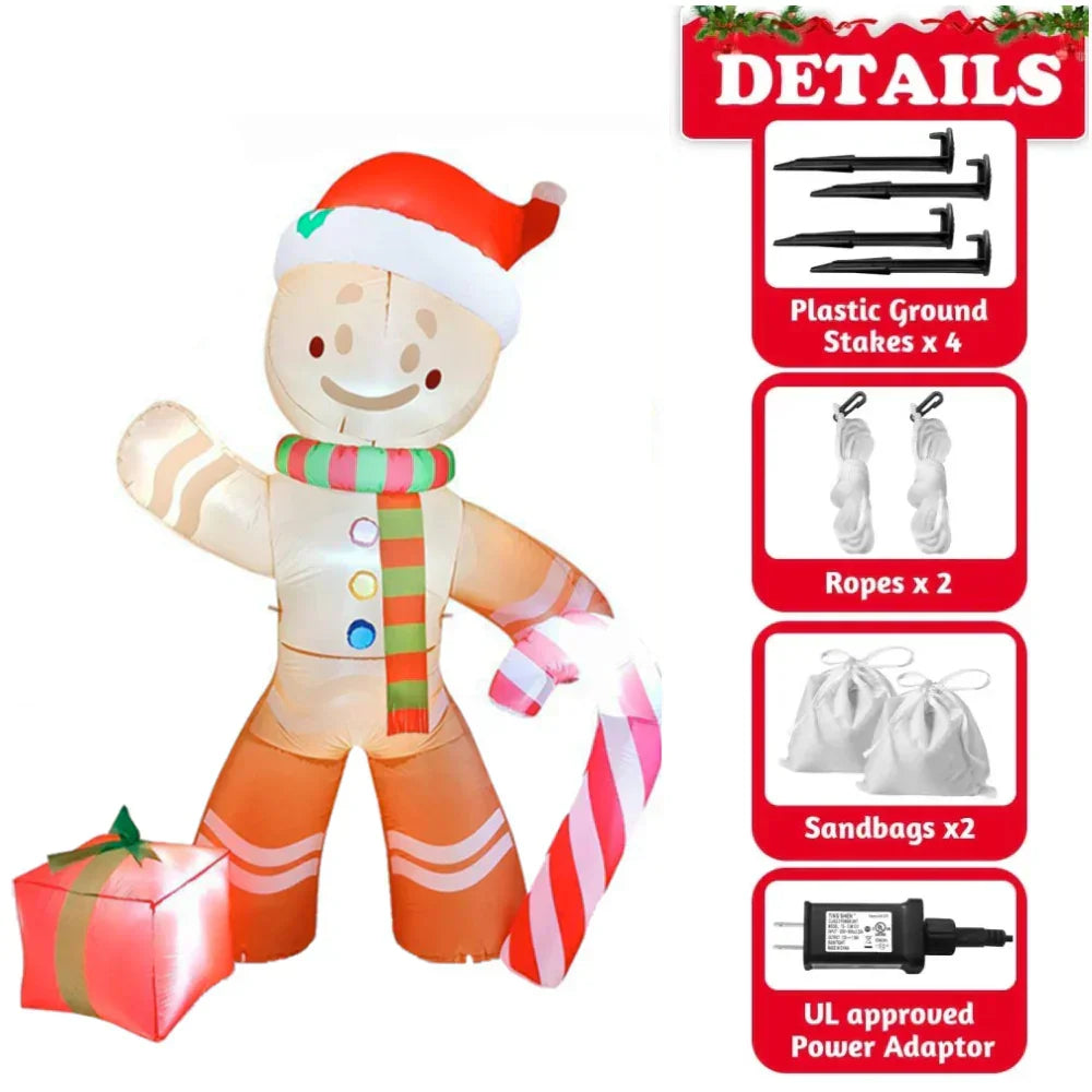 2.4M Christmas Inflatable Gingerbread Man with LED Decorations