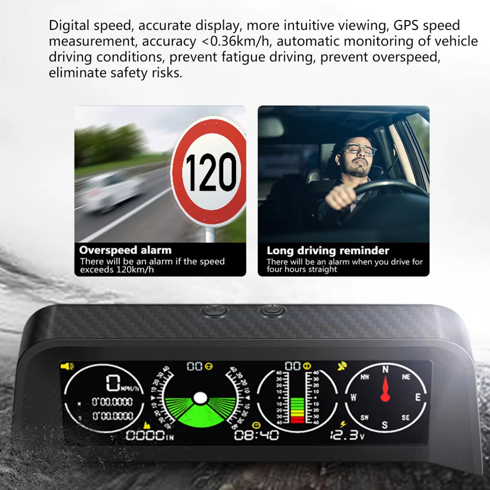 X90 GPS Speedometer & Inclinometer–Multi-Function Head-Up Display Black