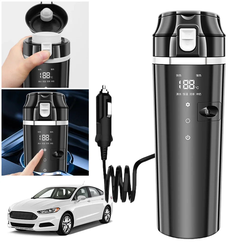 Smart Car Heating Mug with Digital LCD Display 500ML Stainless Steel Black