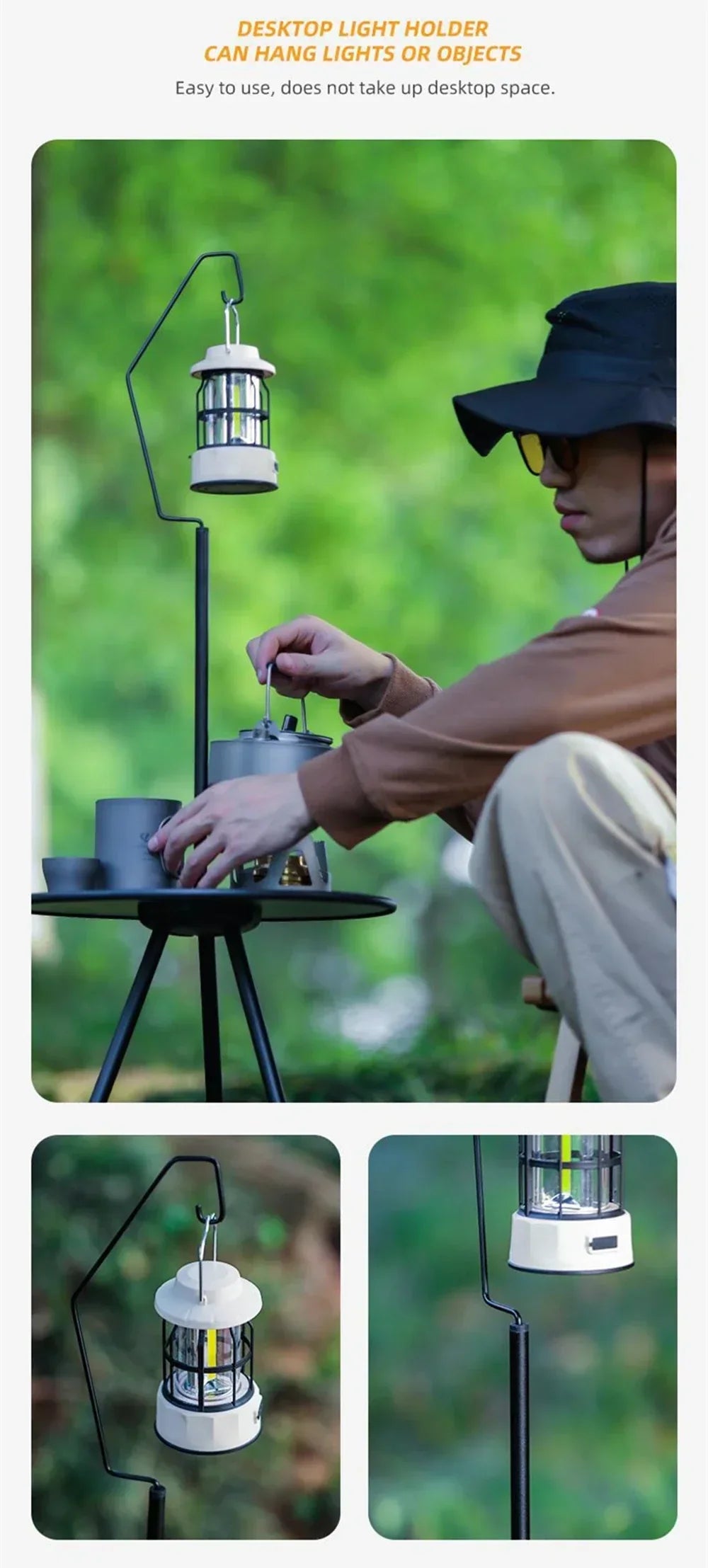 Folding Round Table Portable Telescopic Outdoor Three-legged Dining Table with lamp holder