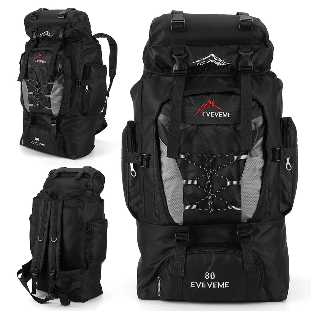 80L Travel Backpack Waterproof Outdoor Pack Black