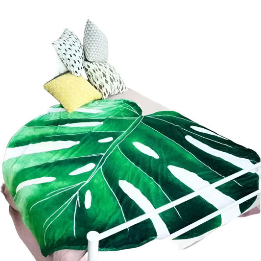 Green Leaf-Shaped Flannel Blanket