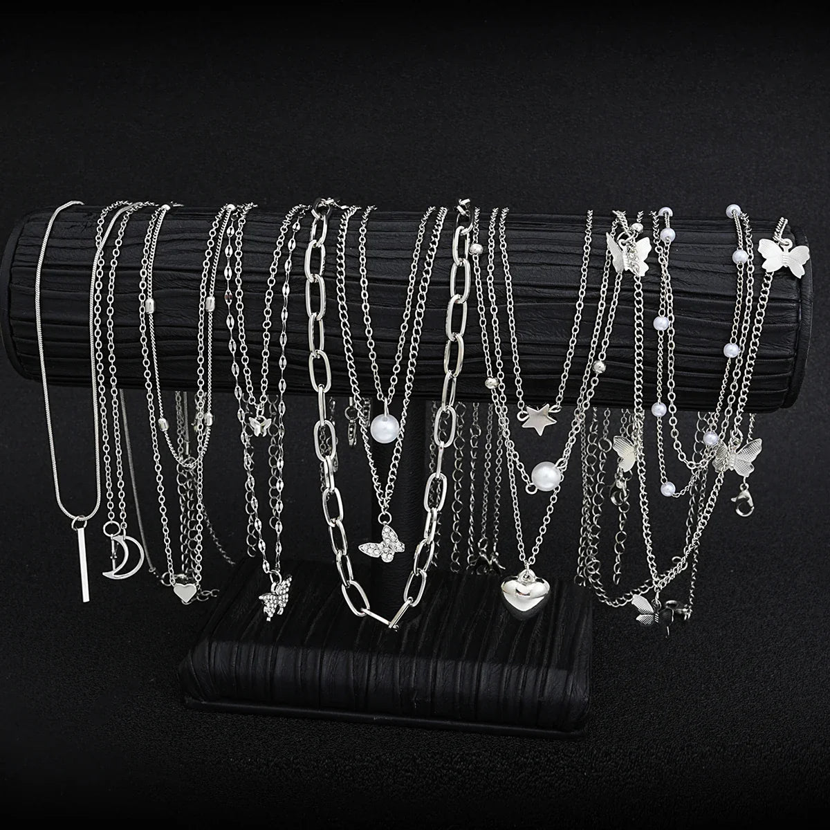 NNEOBA 13-Piece Womens Silver Necklace Set with Charms