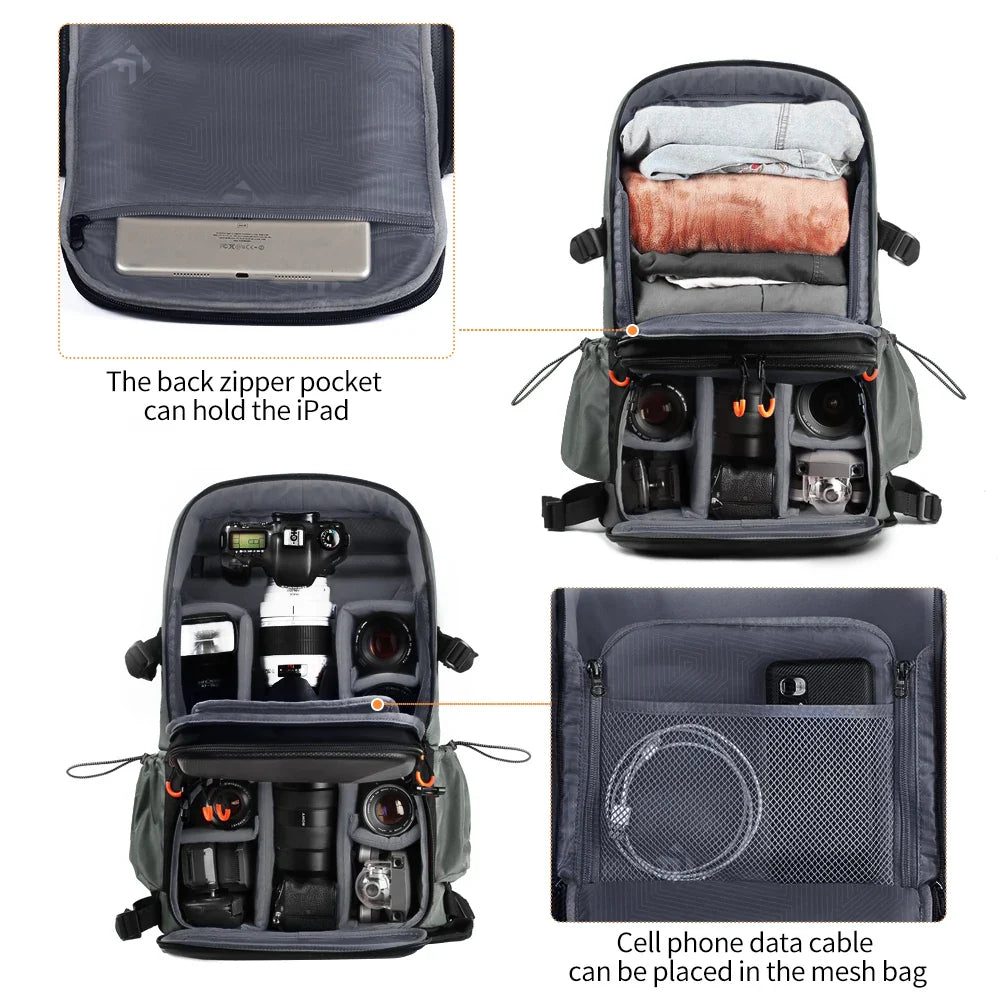 2-in-1 Camera Backpack And Sling Waist Bag Grey