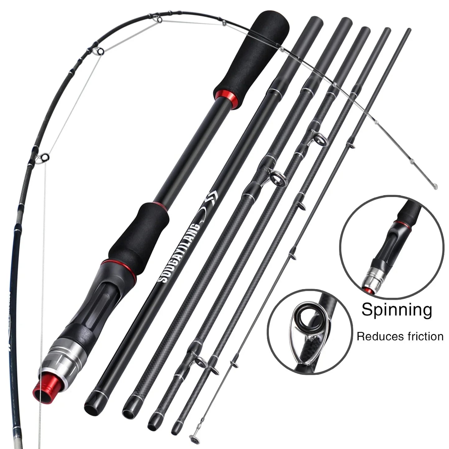 2.1M Carbon Fiber Casting Rod 6-Section Black