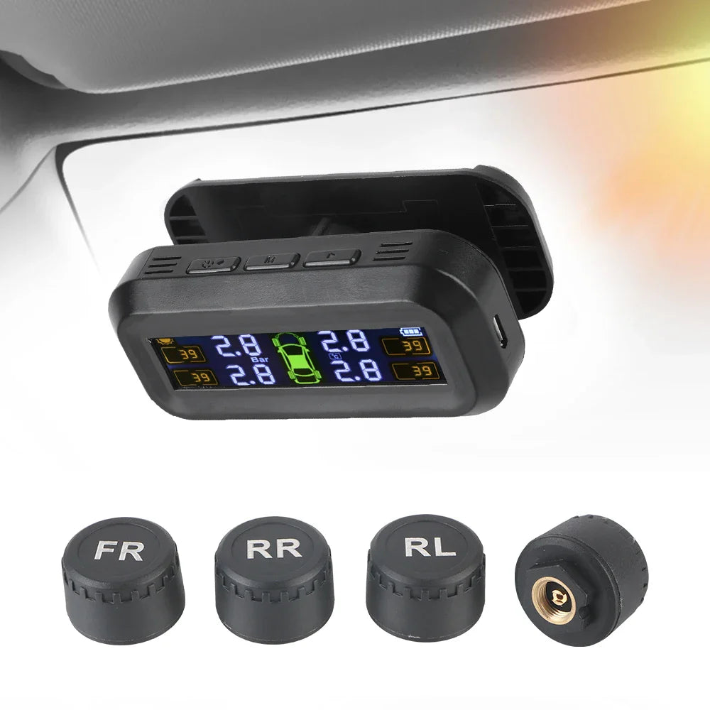 Wireless Tire Pressure Monitoring System Solar And USB Charging Black
