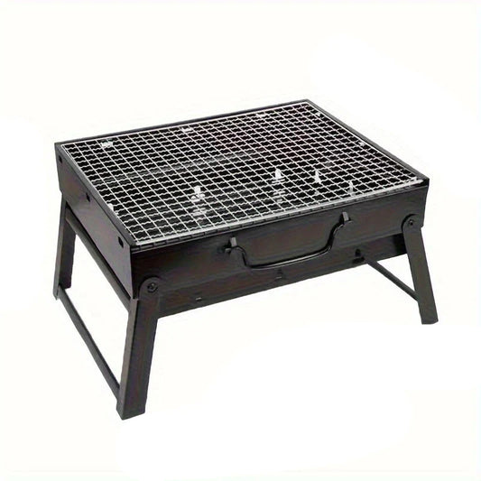 Portable Charcoal BBQ Grill Stainless Steel Mini Outdoor Cooking Kit (Black)