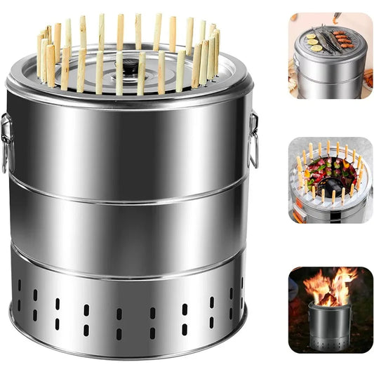 Portable Wrap-Around Charcoal Grill Smokeless BBQ Grate Silver