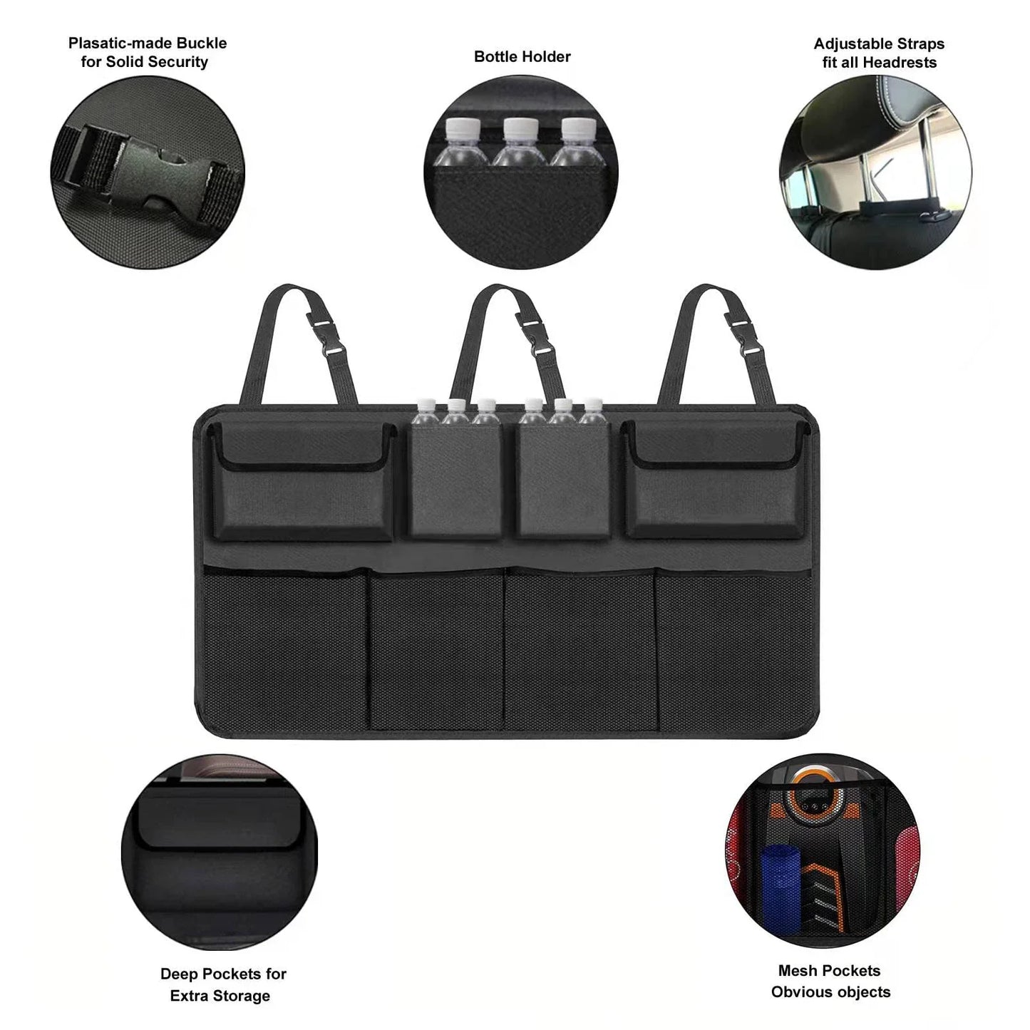 Hanging Car Trunk Organizer Backseat Storage with 8 Large Pockets Black