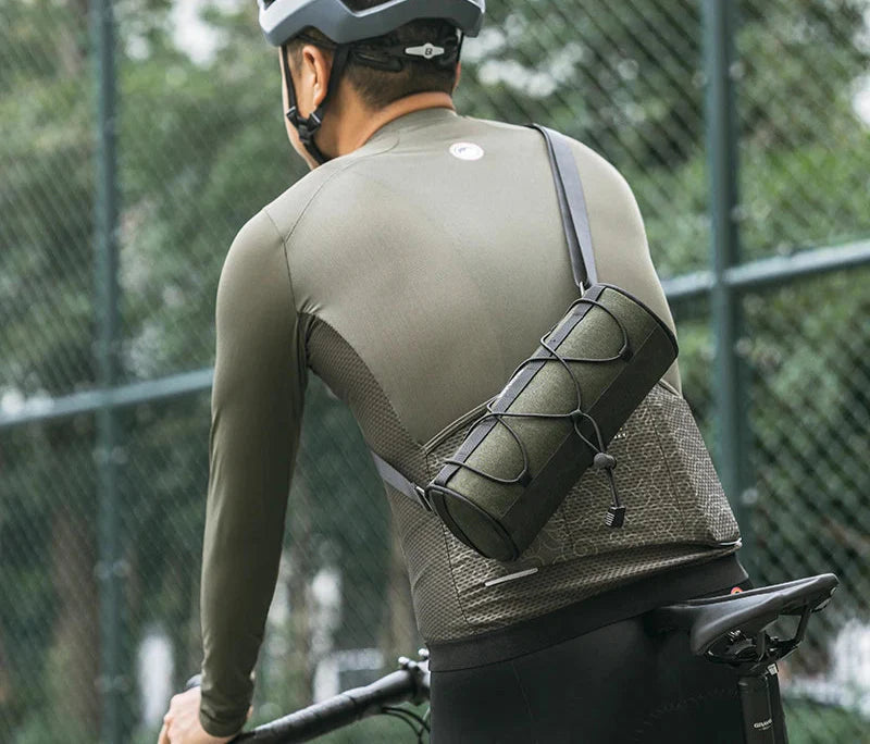 2L Bicycle Handlebar Bag Tube Pannier with Shoulder Strap Green