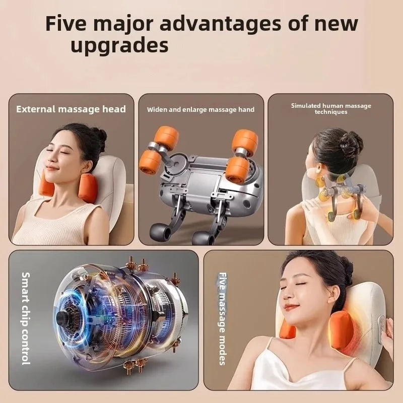 Wireless Electric Shiatsu Massage Pillow Rechargeable Heating Massager Orange