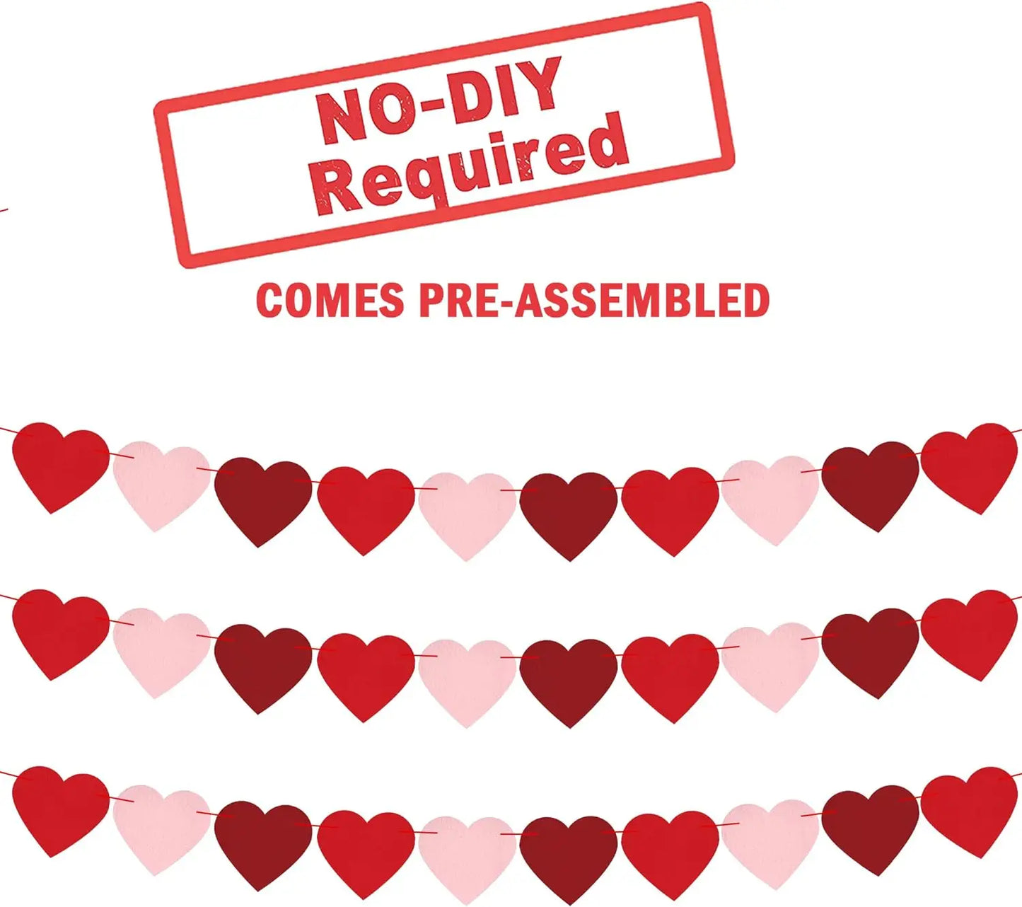 Festive Love - 4pcs Pre-Assembled Felt Heart Garland Banner for Valentine's Day Deco