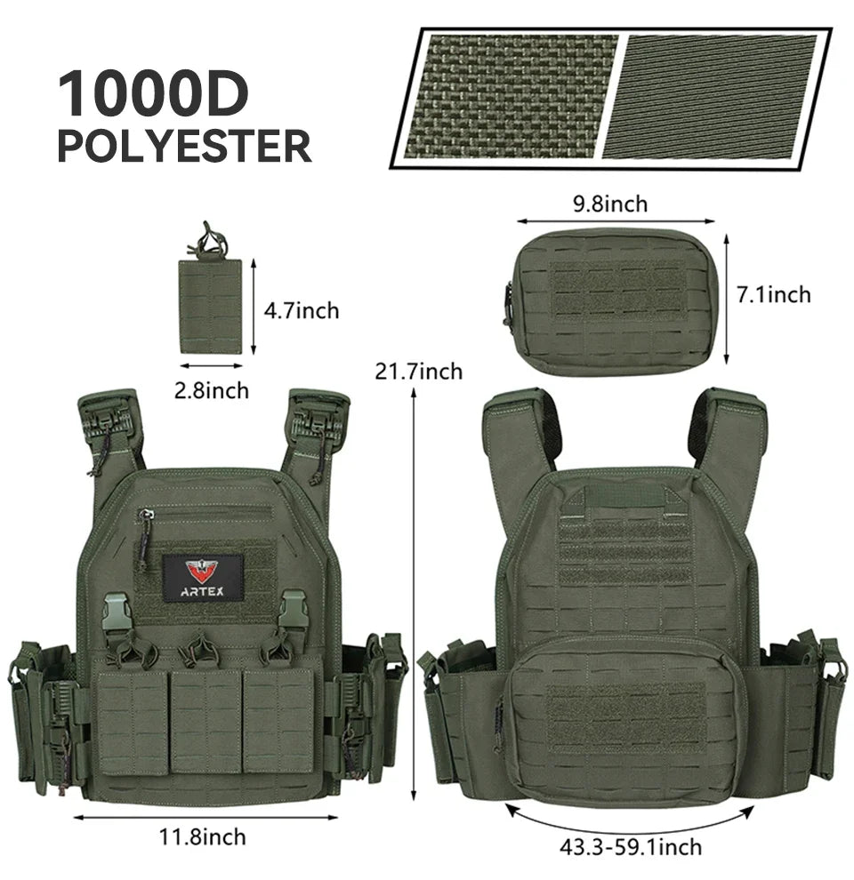 Tactical Plate Carrier Vest Quick Release Green