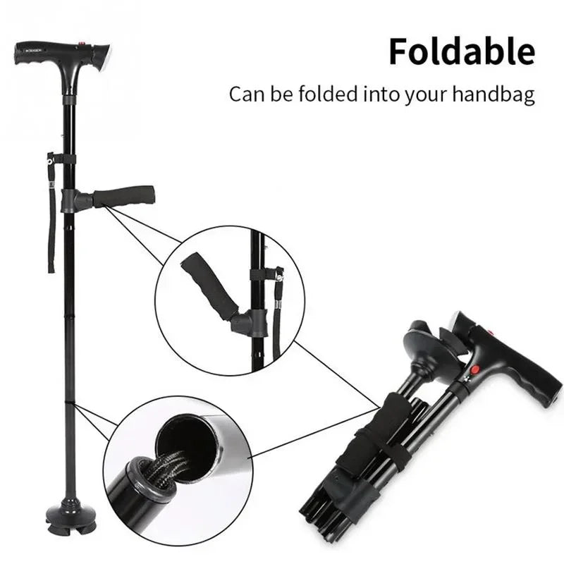 Collapsible Telescopic Folding Cane with LED Light and Alarm