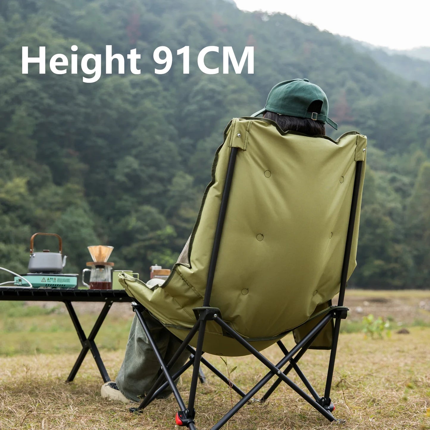 High-Back Adjustable Camping Moon Folding Leisure Chair Green