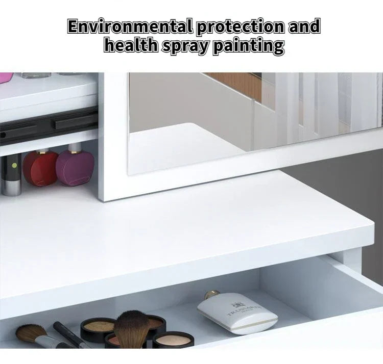 Elegance in Simplicity: White Dressing Table Set with Sliding Mirror & Ample Storage