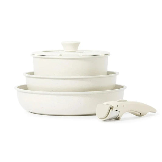 5-Piece Non-Stick Cookware Set Aluminum Alloy Pots and Pans with Lids White