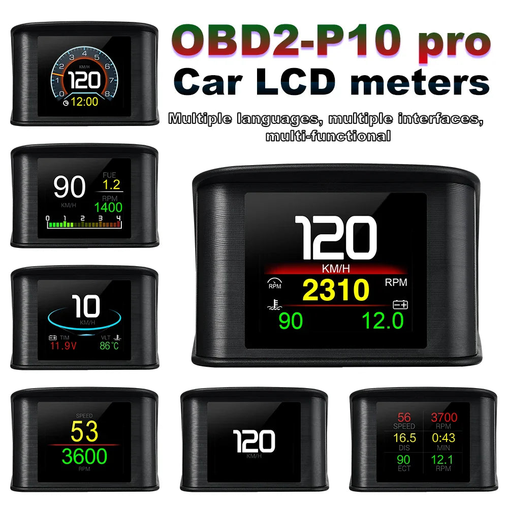 P10 Pro Head Up Display HUD OBD2 Digital On Board Black