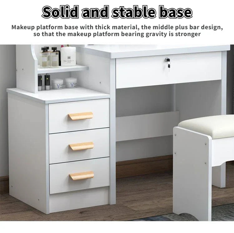 Elegance in Simplicity: White Dressing Table Set with Sliding Mirror & Ample Storage