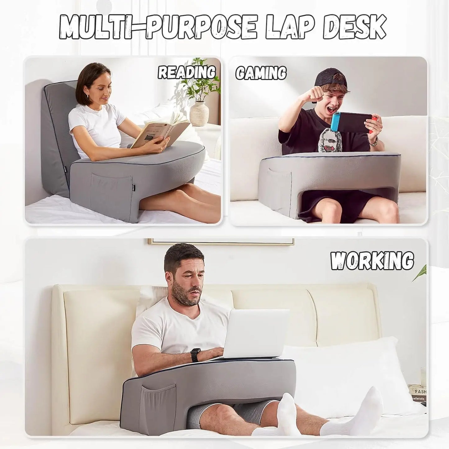 Memory Foam Lap Desk Pillow Ergonomic Laptop Pillow Grey