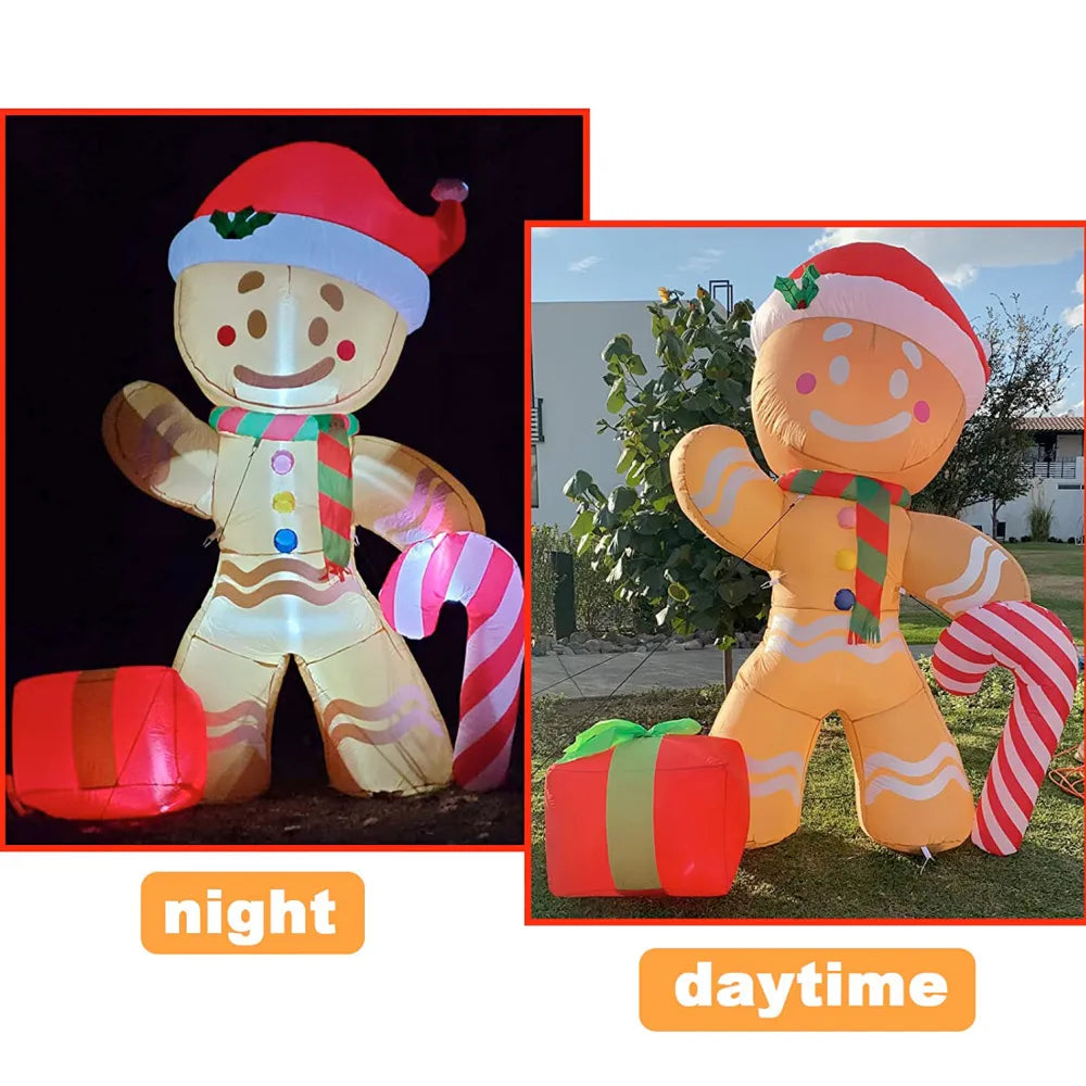 2.4M Christmas Inflatable Gingerbread Man with LED Decorations