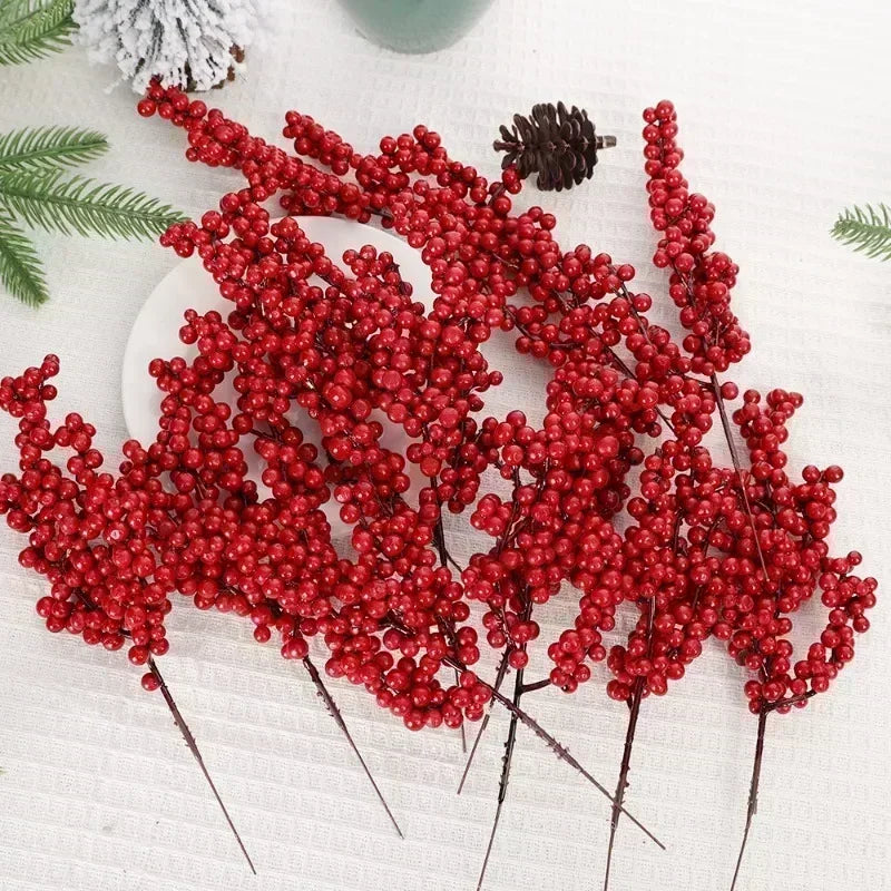 20PCS Artificial Red Berry Branches for Christmas Tree Decoration