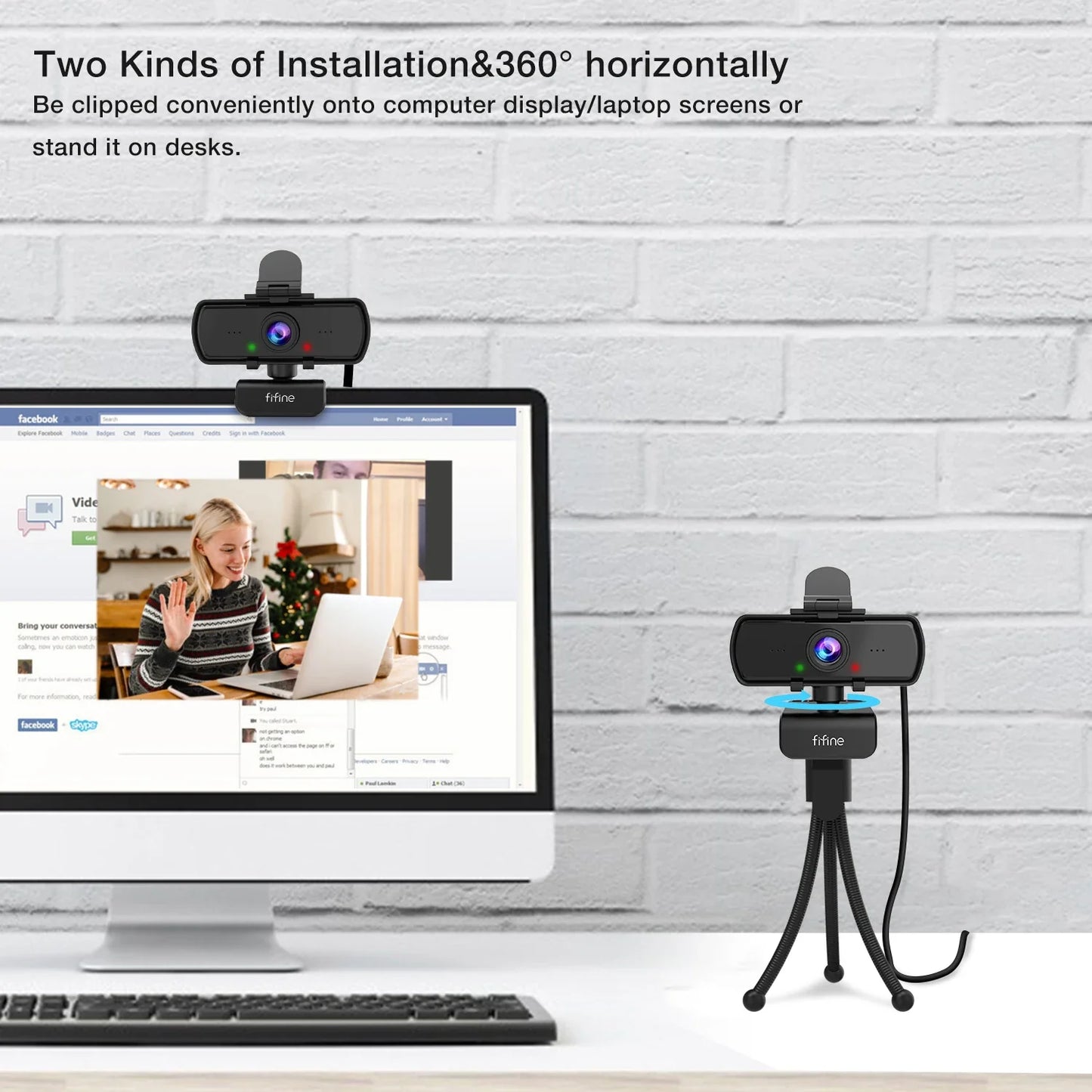 1440p Full HD USB Webcam with Microphone Tripod Black