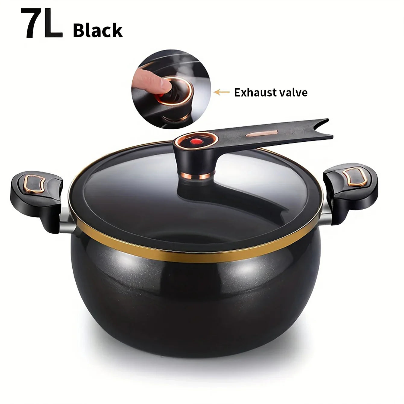 7L Micro-Pressure Non-Stick Stew Pot Large Capacity Cookware Black
