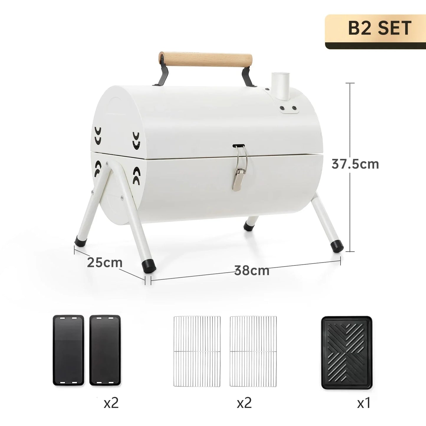 Dual-Side Portable Charcoal BBQ Grill Camping Stove White
