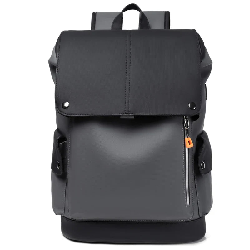 Waterproof PU Leather Laptop Backpack Computer Bag Grey