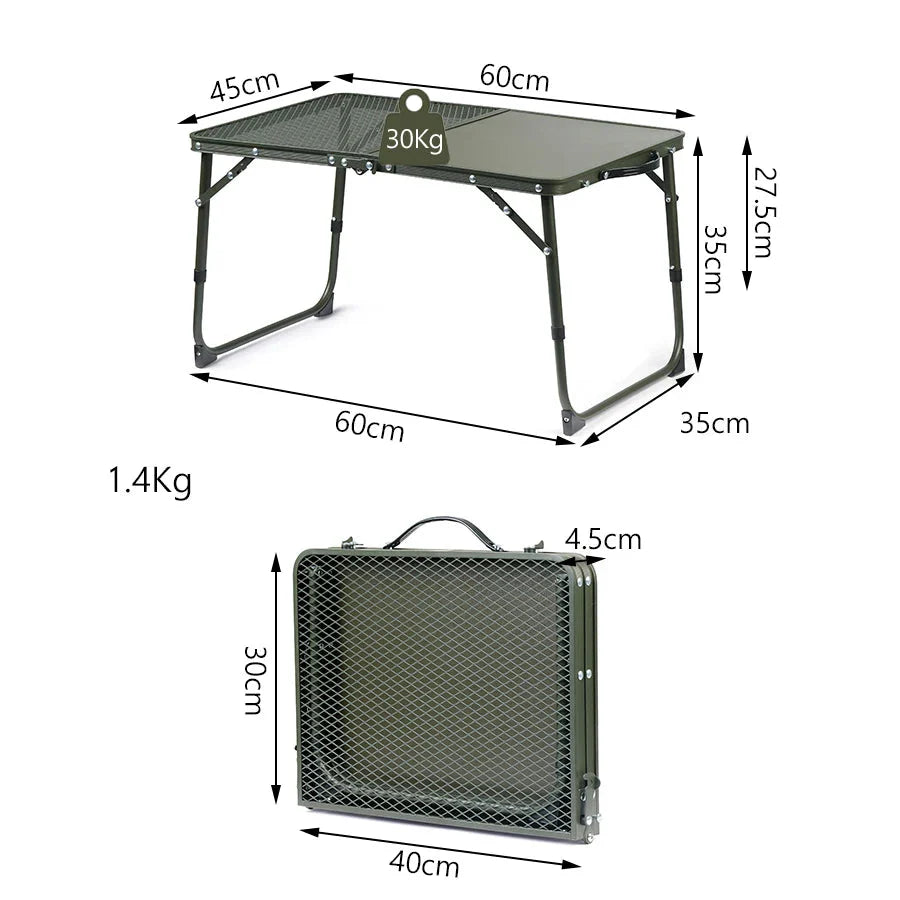Ultralight Folding Camping Table Adjustable Height Outdoor Desk Green