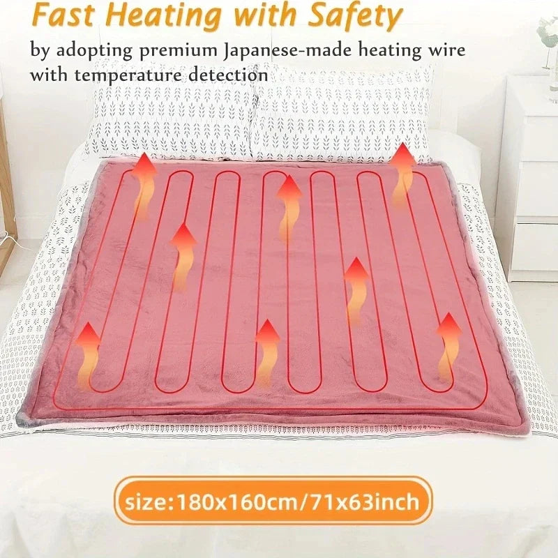 150x180cm Soft Pink Heated Electric Blanket with 6 Heating Levels