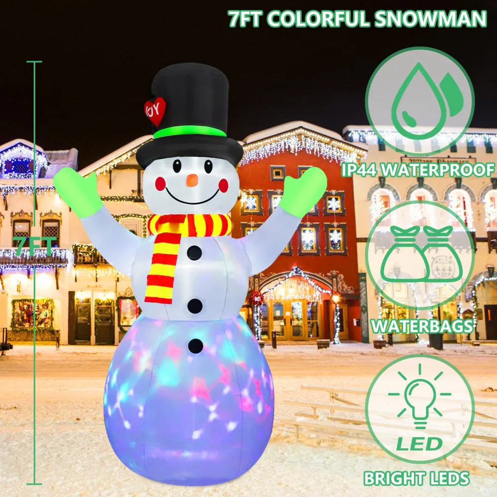 2.4m Rotating Snowman Inflatable Christmas Decoration with LED Lights