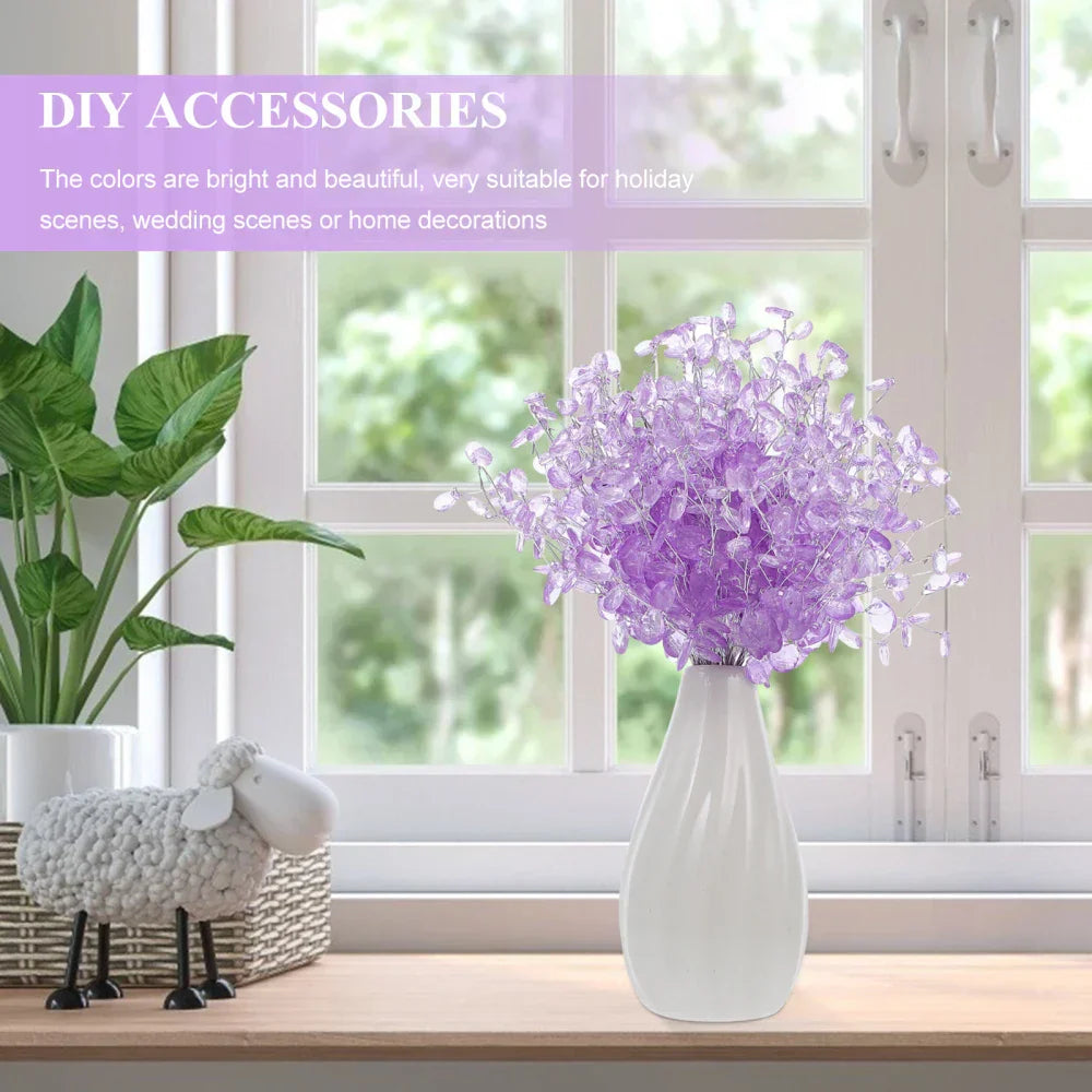 50-Piece Purple Crystal Droplet Bouquet | Home & Party Decoration Set