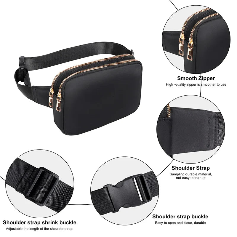Women Waist Bag Waterproof Crossbody Chest Fanny Pack (Black)