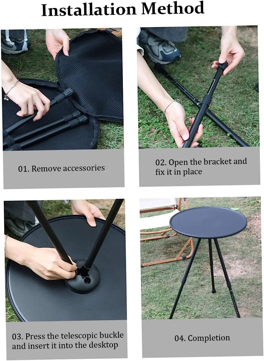 Folding Round Table Portable Telescopic Outdoor Three-legged Dining Table with lamp holder