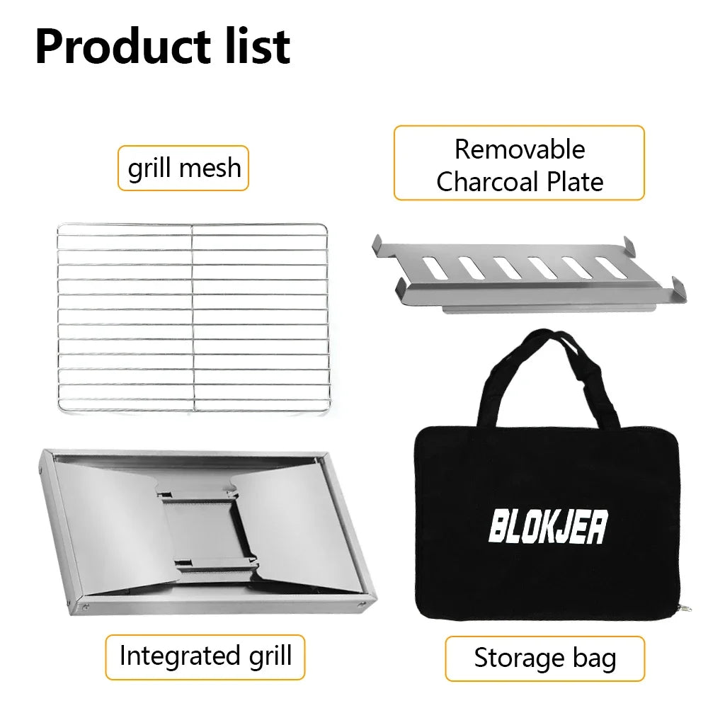 304 Stainless Steel Folding BBQ Grill Camping Stove Silver