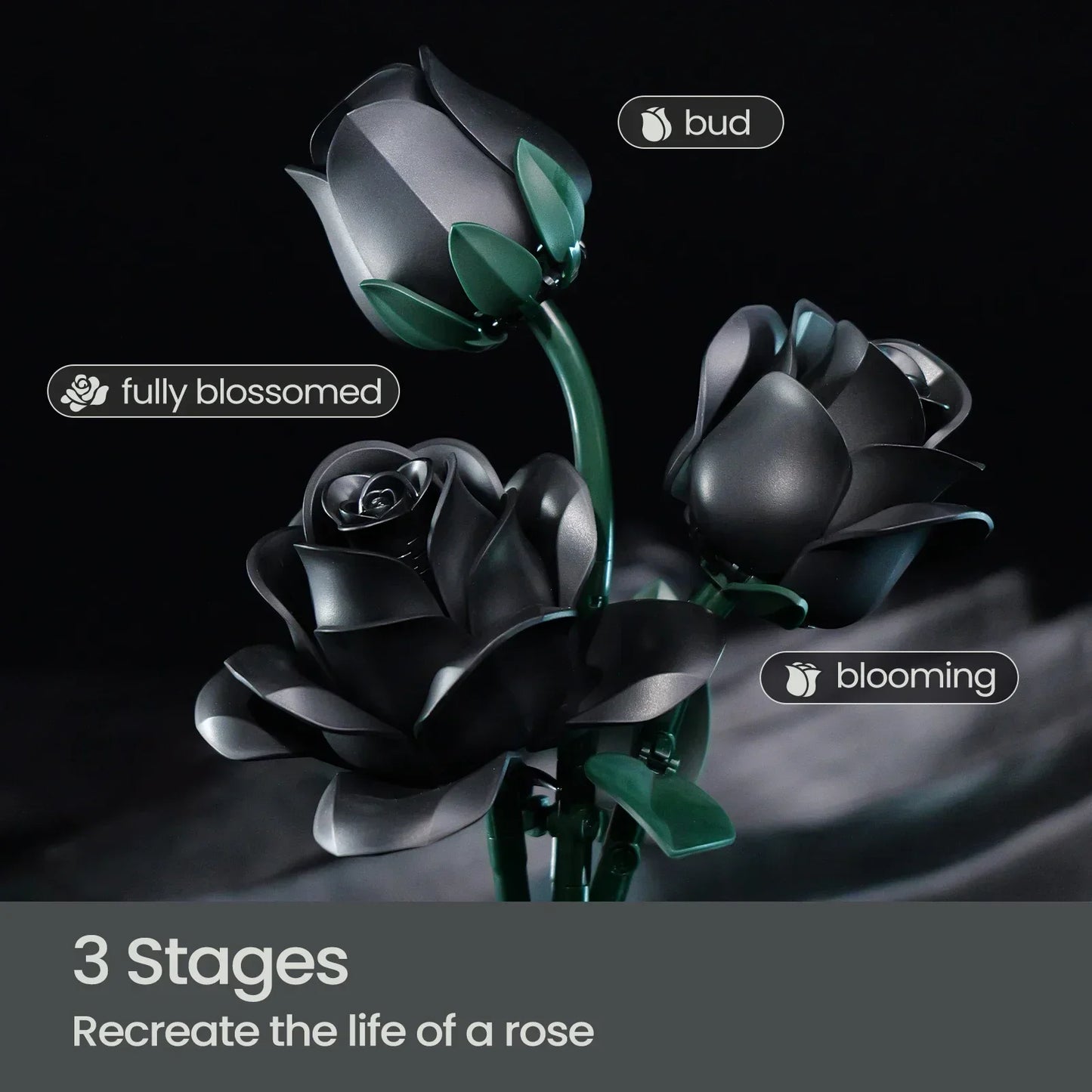 Black Rose Building Block Set Gothic Bouquet (12 PCS)