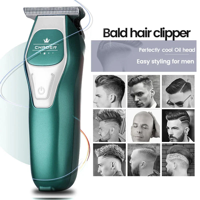 Professional Cordless Hair Clipper T Blade 0mm Bald Trimmer Green