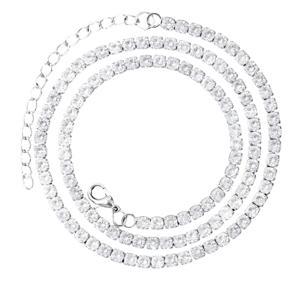 Prong Cuban Link Chain Necklace Rhinestone (A0924SL)