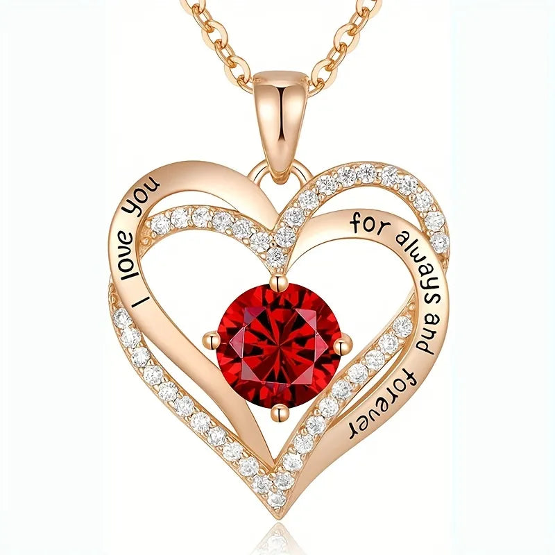 Red Zircon Pendant Necklace in Rose Gift Box