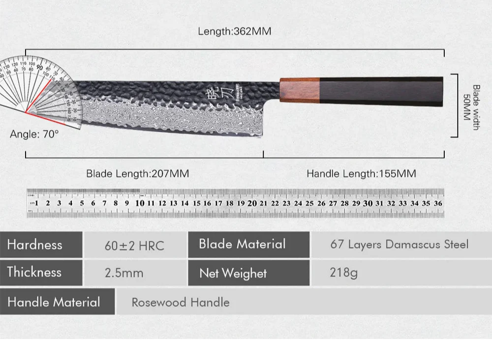 8.2-Inch Damascus Steel Cleaver Hand-Forged Knife Black