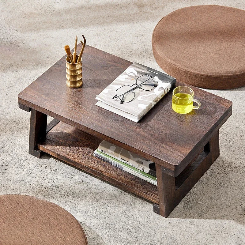 Adjustable Solid Wood Tatami Tea Table - Versatile Folding Japanese Household Furniture