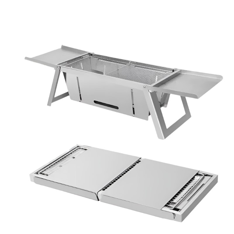 Stainless Steel Folding Charcoal Barbecue Stove BBQ Grill Rack Silver