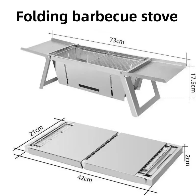 Stainless Steel Folding Charcoal Barbecue Stove BBQ Grill Rack Silver