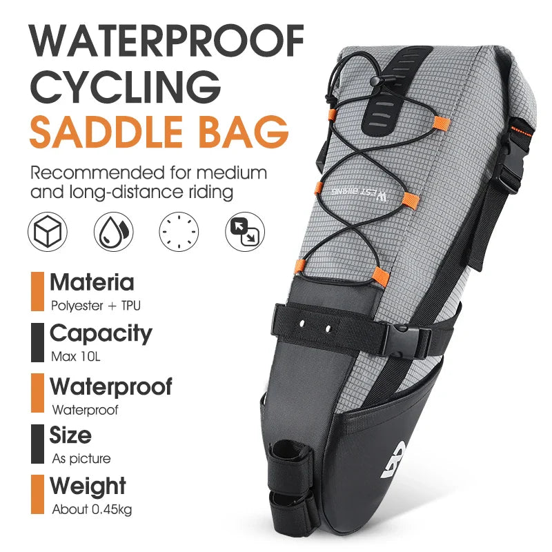 Waterproof 10L Reflective Bike Saddle Bag Gray